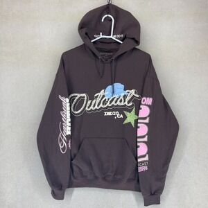 Outcast Rodeo Nights Hoodie Brown Women's Large Graphic Print Western Cowboy Hat